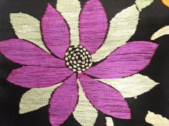 JAPANESE KIMONO / ANTIQUE NAGOYA OBI / SILK / RINZU / EMBROIDERY / FLORAL ARABESQUE